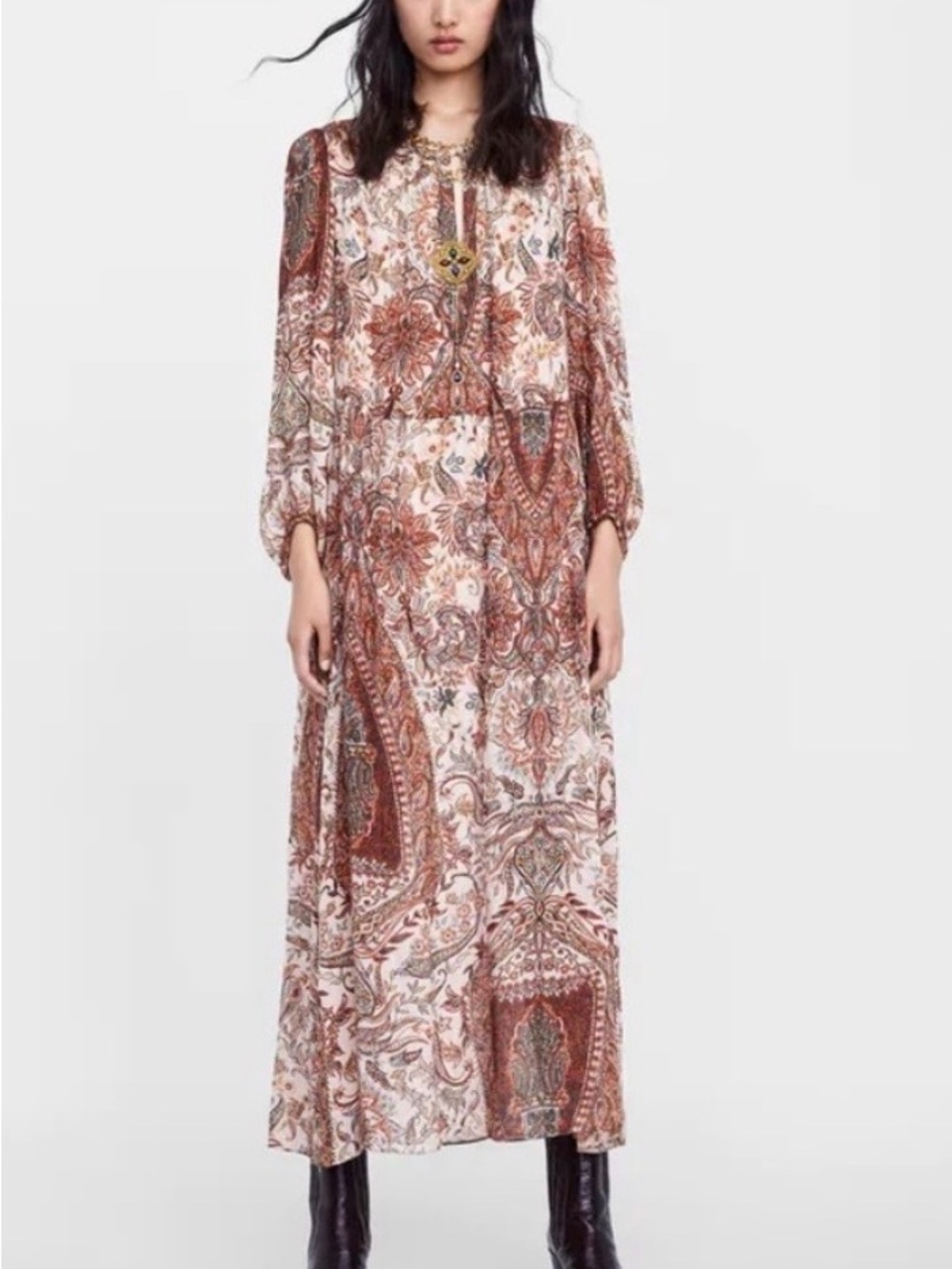 Zara Rust and Cream Paisley Maxi Dress